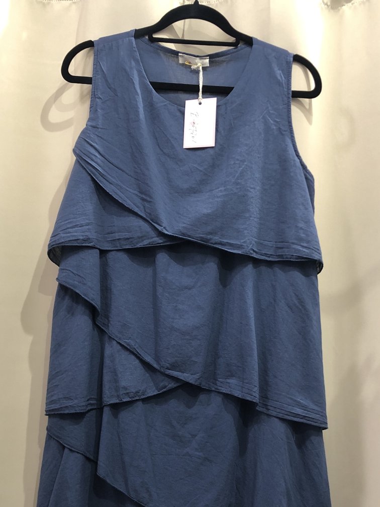 Vestido lino azul marino con volantes. Talla unica. Precio 30E